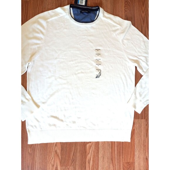NAUTICA MEN'S CREW NECK SWEATER 100% COTTON SIZE XL SAIL  WHITE NEW WITH TAGS - Picture 4 of 4
